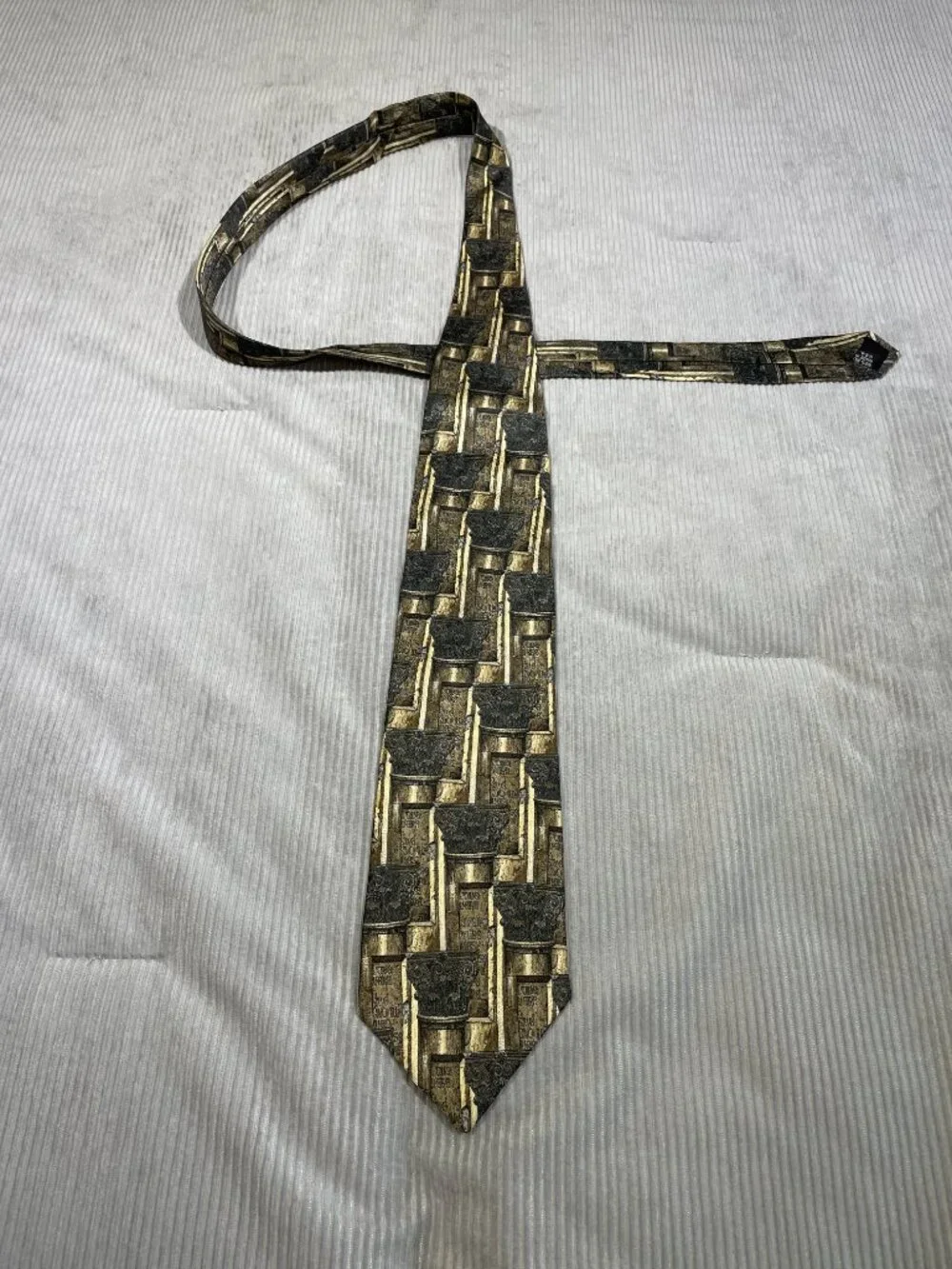 Vintage Structure 100% Silk Tie Architectural Greco-Roman Column Print Gold